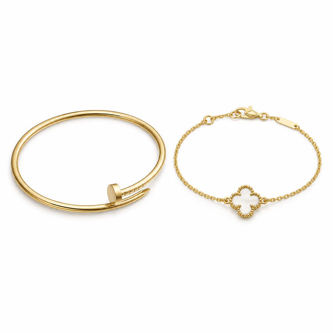 [Luxe Jewelery] Clover White Mother-of-Pearl & JUSTE Bracelet Stack Set
