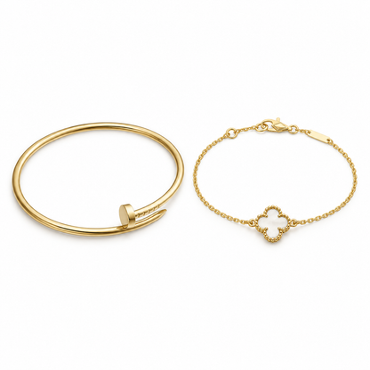 [Luxe Jewelery] Clover White Mother-of-Pearl & JUSTE Bracelet Stack Set