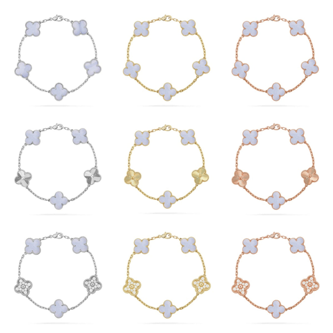 [Luxe Jewelry] CLOVER 5 MOTIF PURPLE CHALCEDONY BRACELET COLLECTION