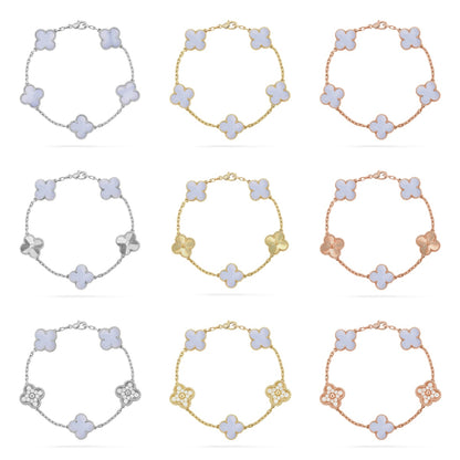 [LUXE] CLOVER 5 MOTIF PURPLE CHALCEDONY BRACELET COLLECTION