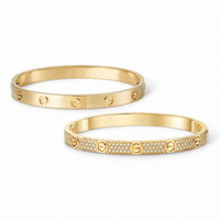 [Luxe Jewelery] LOVE  Classic & Diamond-Paved Bracelet Stack Set