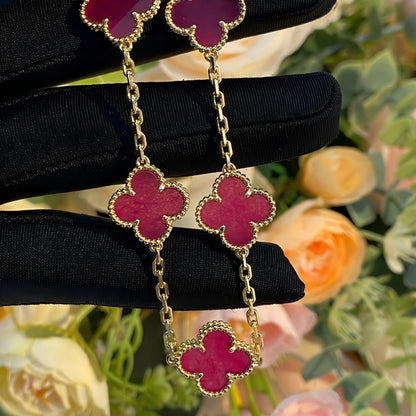 [LUXE]NEW CLOVER 5 MOTIFS PINK ENAMEL BRACELET