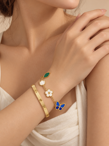[Luxe Jewelery] Lucky Spring Butterfly 5-Motif & LOVE Unlimited Bracelet Stack Set