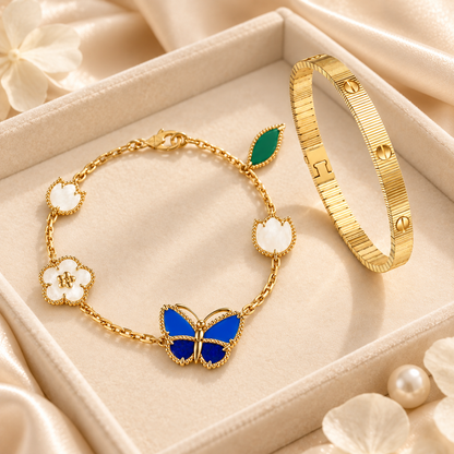 [Luxe Jewelery] Lucky Spring Butterfly 5-Motif & LOVE Unlimited Bracelet Stack Set