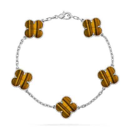 [LUXE] CLOVER 5 MOTIFS TIGER EYE BRACELET COLLECTION