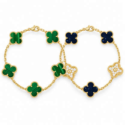 [Luxe Jewelery]Clover 5-Motif Malachite & Pietersite Bracelet Stack Set