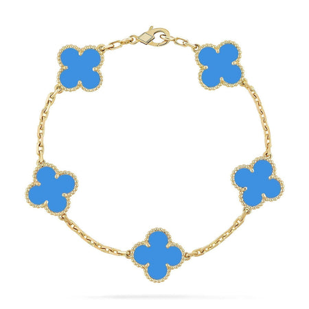 [LUXE] CLOVER 5 MOTIF BLUE AGATE BRACELET COLLECTION