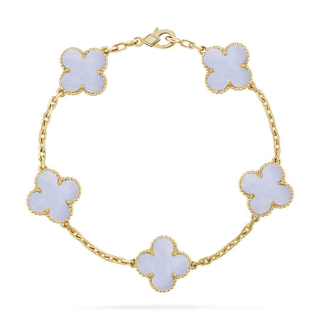 [LUXE] CLOVER 5 MOTIF PURPLE CHALCEDONY BRACELET COLLECTION