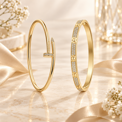 [Luxe Jewelery] JUSTE Diamond & LOVE Diamond-Paved Bracelet Stack Set