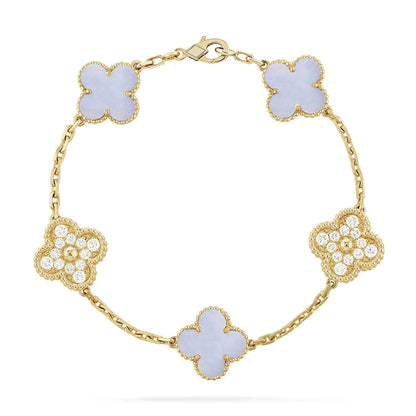 [LUXE] CLOVER 5 MOTIF PURPLE CHALCEDONY BRACELET COLLECTION