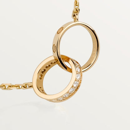 [Luxe Jewelry] LOVE DOUBLE RING HALF DIAMOND NECKLACE