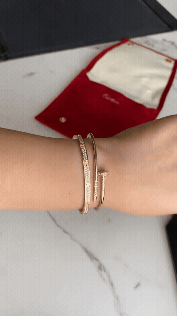 [Luxe Jewelery] JUSTE Diamond & LOVE Diamond-Paved Bracelet Stack Set