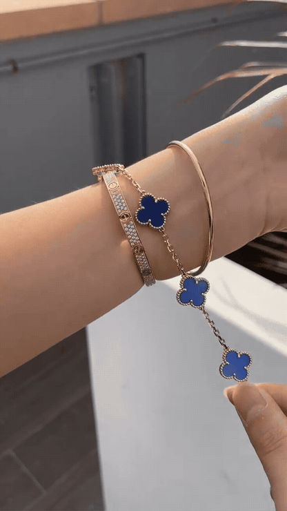 [Luxe Jewelery] LOVE & JUSTE & Blue Veins Clover 5-Motif Diamond Bracelet Stack Set