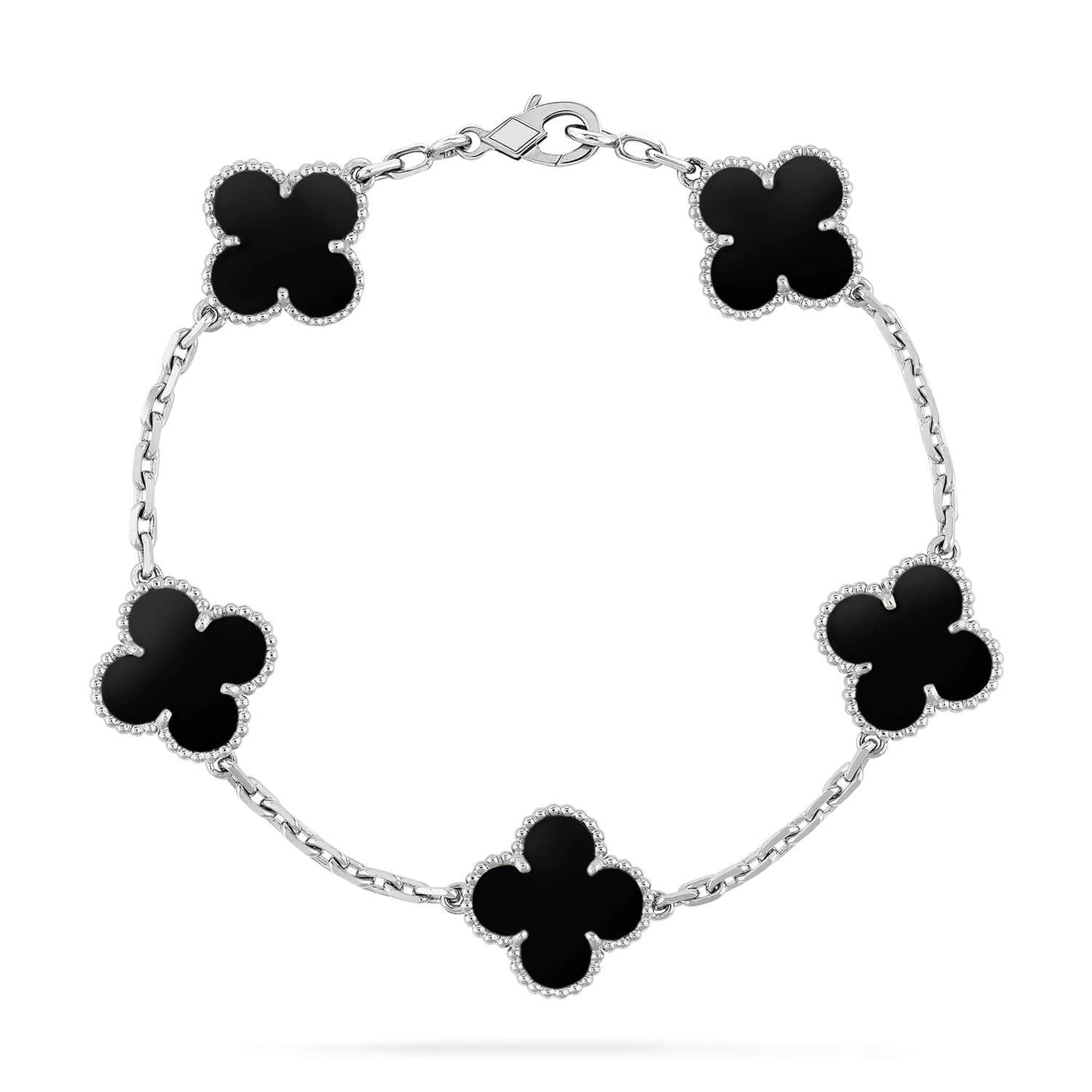 [Luxe]CLOVER 5 MOTIF ONYXS  BRACELET SILVER