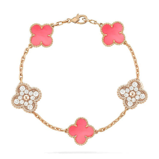 [Luxe]CLOVER 5 MOTIF DIAMOND PINK MOP PINK GOLD BRACELET