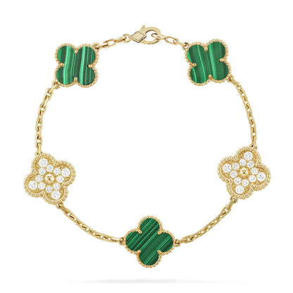 [Luxe]CLOVER  5 MOTIF MALACHITE DIAMOND BRACELET