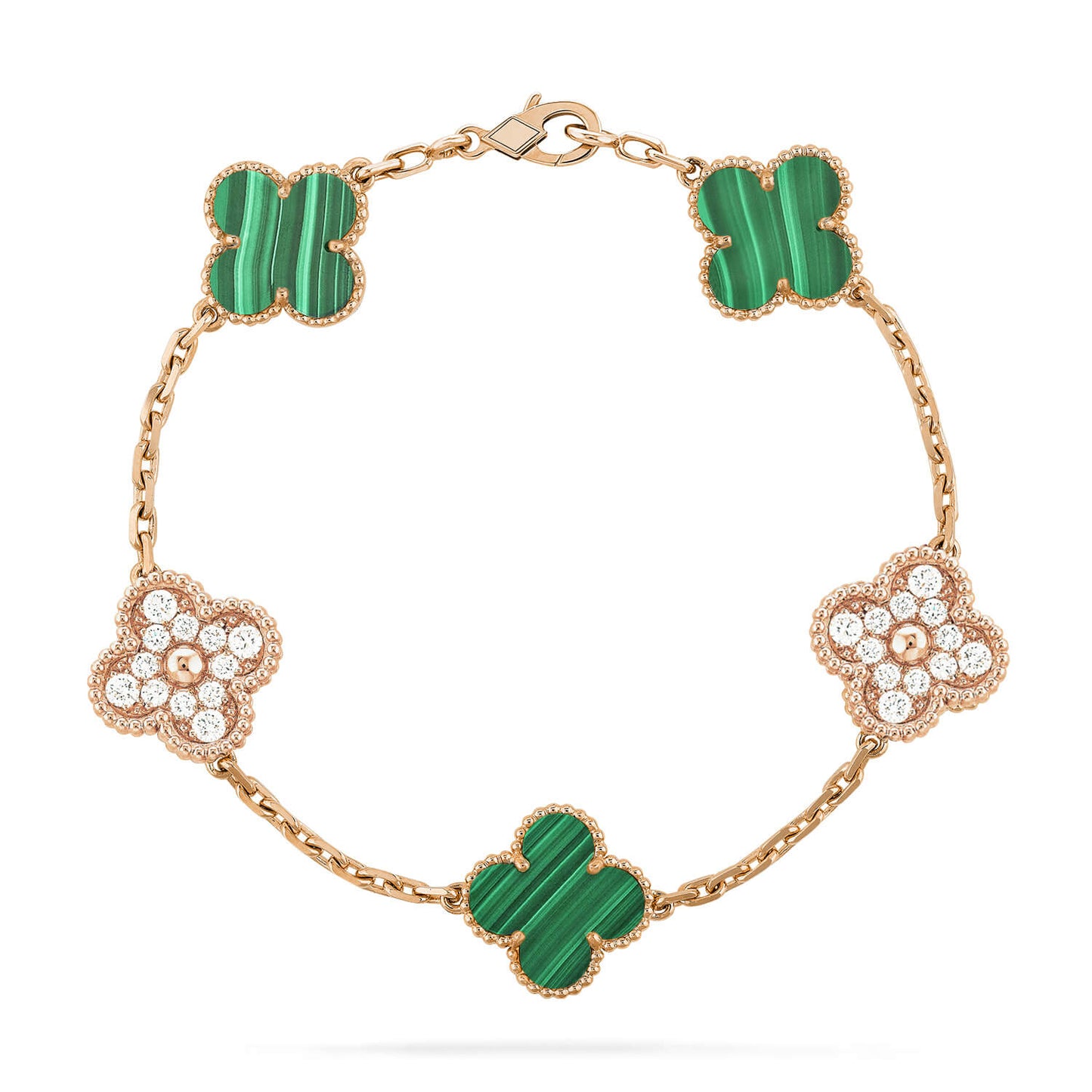 [Luxe]CLOVER  5 MOTIF MALACHITE DIAMOND BRACELET