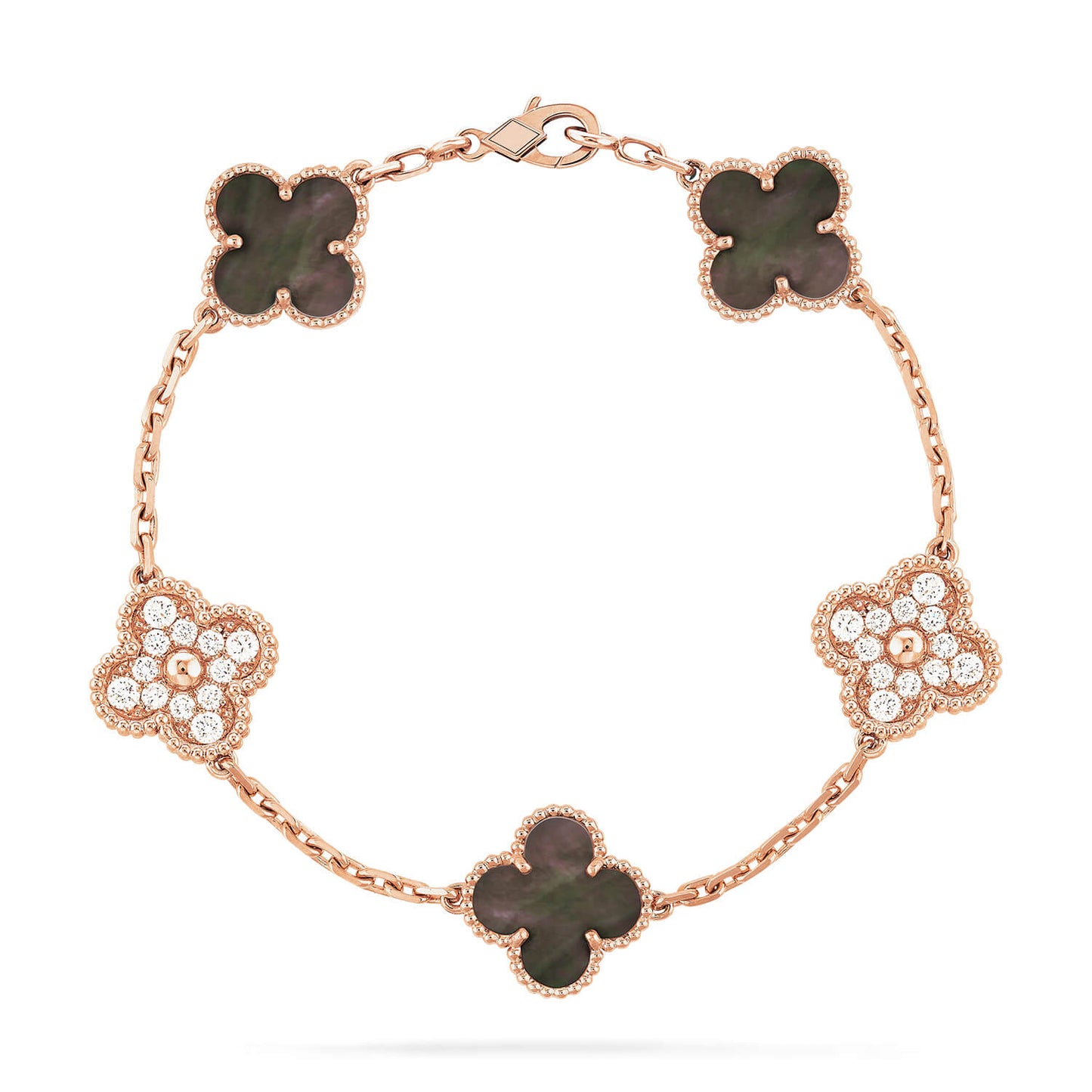 [Luxe]CLOVER 5 MOTIFS DARK MOP AND DIAMONDS PINK GOLD BRACELET