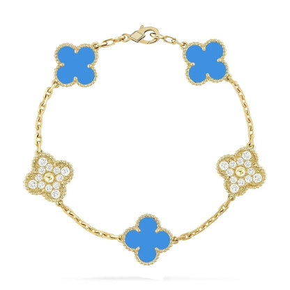 [LUXE] CLOVER 5 MOTIF BLUE AGATE BRACELET COLLECTION
