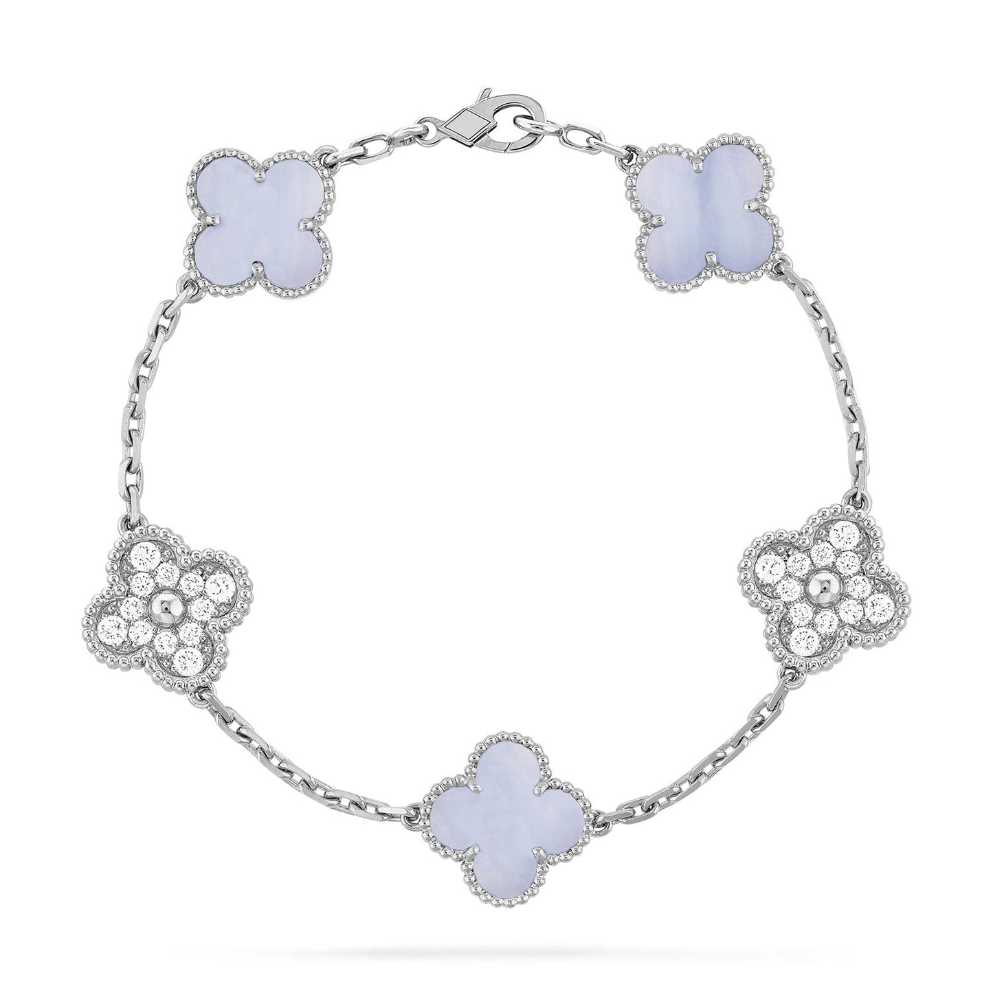 [Luxe]CLOVER  5 MOTIF DIAMOND PURPLE CHALCEDONY BRACELET SILVER