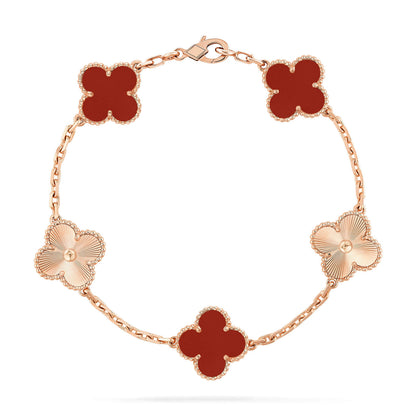 [Luxe]CLOVER  5 MOTIFS CARNELIAN GOLD BRACELET