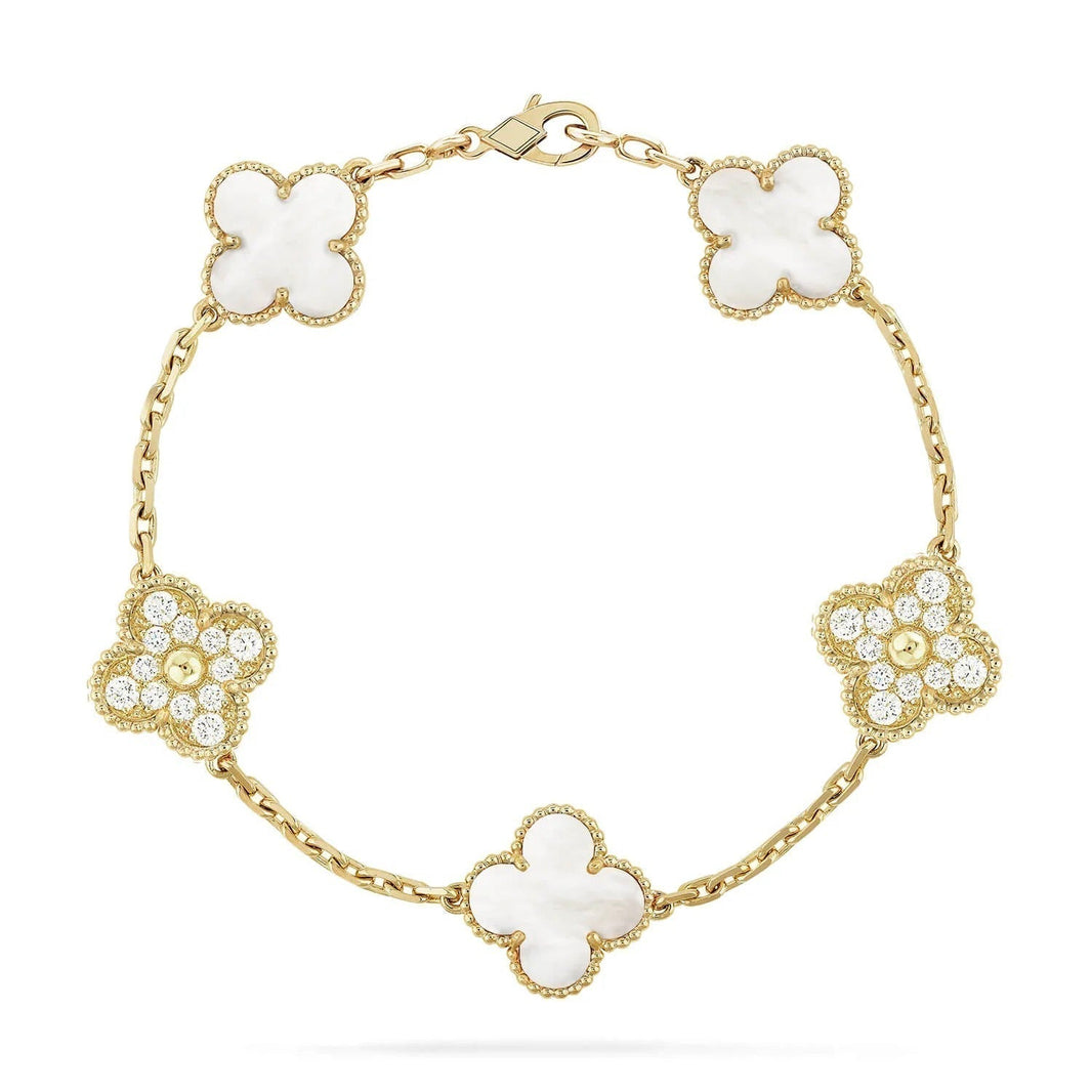 [LUXE]CLOVER BRACELET 5 MOTIF WHITE MOP DIAMOND