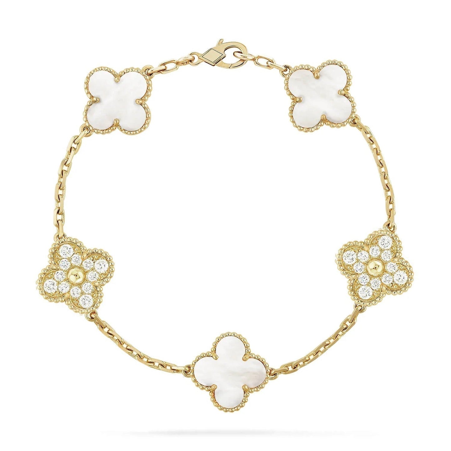 [Luxe]CLOVER BRACELET 5 MOTIF WHITE MOP DIAMOND