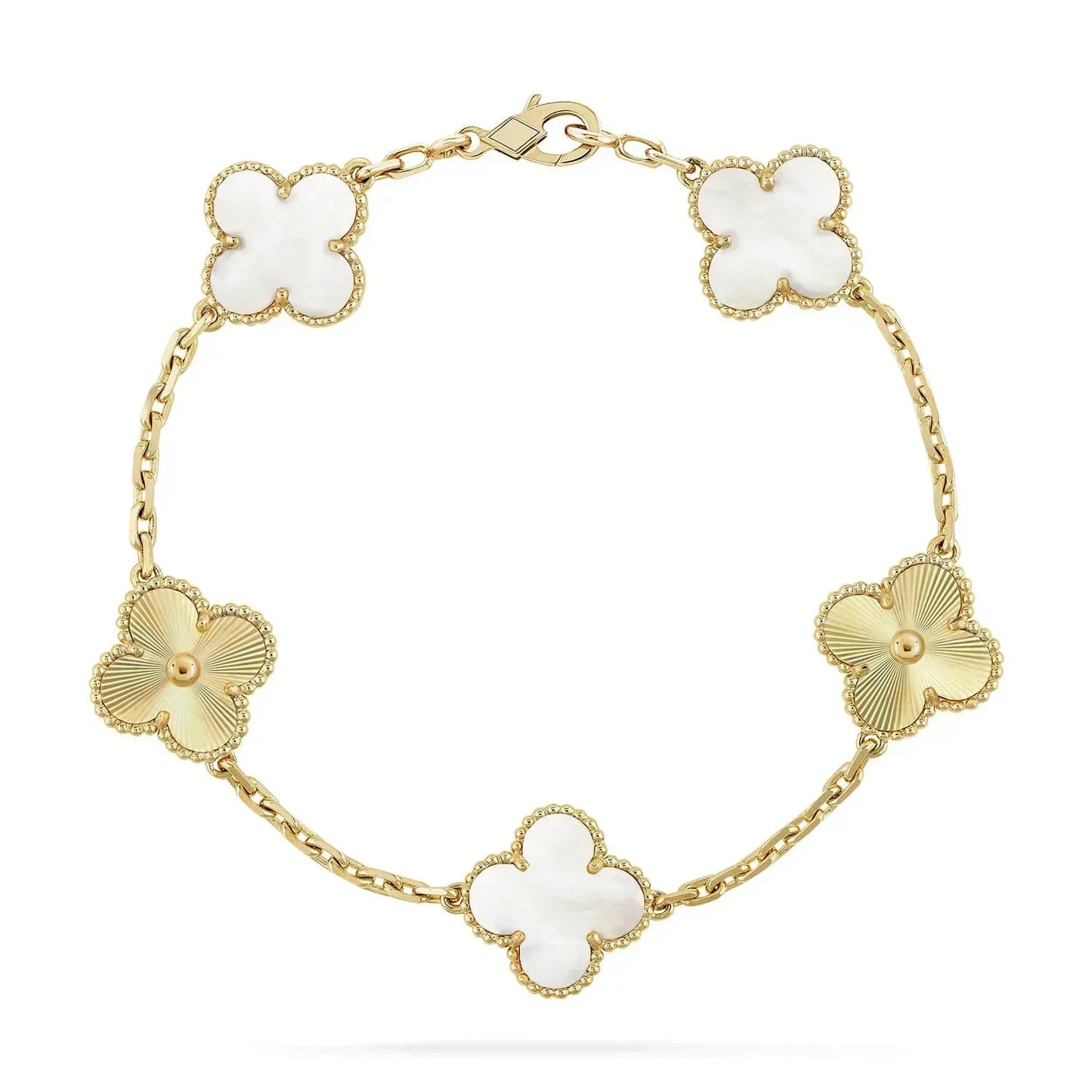 [Luxe]CLOVER BRACELET 5 MOTIF WHITE MOP PINK GOLD