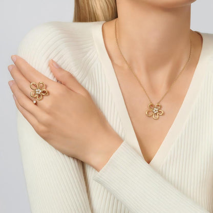 [Luxe Jewelry]  FLOWERLACE OPEN RING 5 DIAMONDS