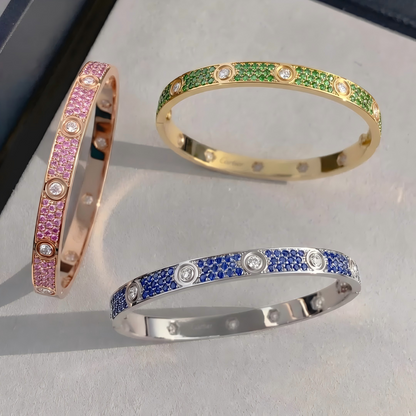 [Luxe Jewelery]Pave Gemstone Love &Force Large Horseshoe Diamond Duo Bracelet Stack Set