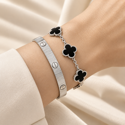 [Luxe Jewelery]Clover & Love Sliver 2-Piece Bracelet Stack Set
