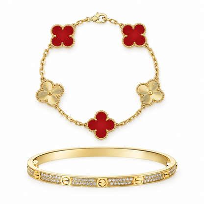 [Luxe Jewelery]Clover & Love Diamond-Paved Radiant Line 2-Piece Bracelet Stack Set