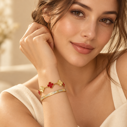 [Luxe Jewelery]Clover & Love Diamond-Paved Radiant Line 2-Piece Bracelet Stack Set