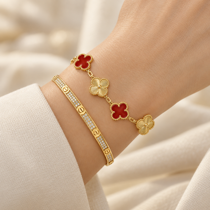 [Luxe Jewelery]Clover & Love Diamond-Paved Radiant Line 2-Piece Bracelet Stack Set