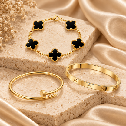[Luxe Jewelery]Clover & Juste & Lover  Bracelet Stack Set