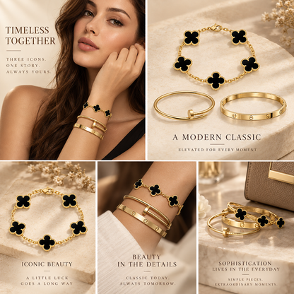[Luxe Jewelery]Clover & Juste & Lover  Bracelet Stack Set