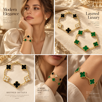 [Luxe Jewelery]Clover 5 Motifs  Duo Bracelet Stack Set