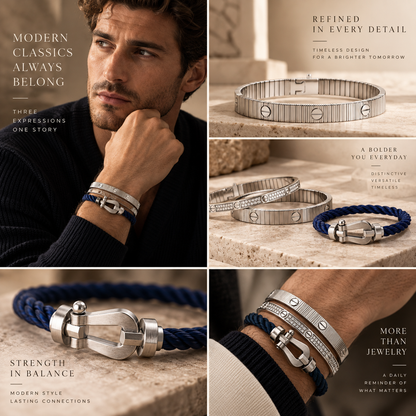 [Luxe Jewelery]Love & Force Large Horseshoe Trio Bracelet Stack Set