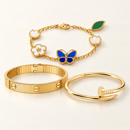 [Luxe Jewelery]Clover Lucky Spring & Love & Juste Garden 3-Piece  Bracelet Stack Set