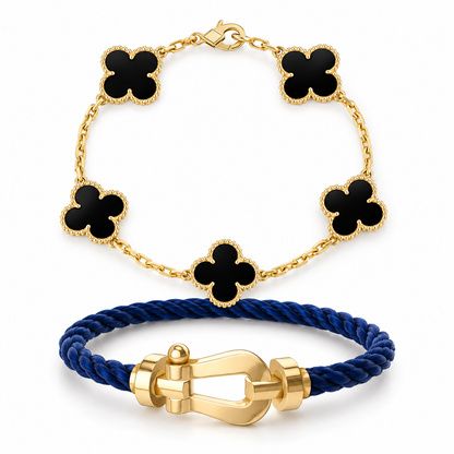 [Luxe Jewelery]Force Horseshoe & Clover 5 Motifs Bracelet Stack Set