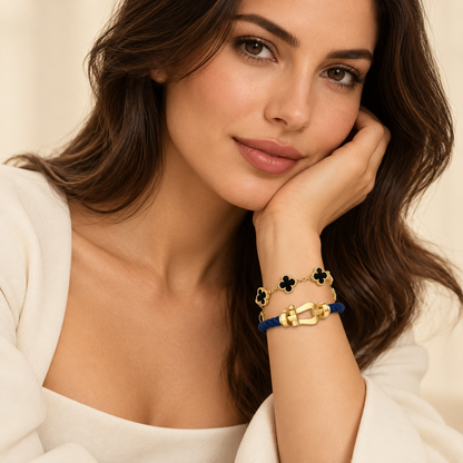 [Luxe Jewelery]Force Horseshoe & Clover 5 Motifs Bracelet Stack Set