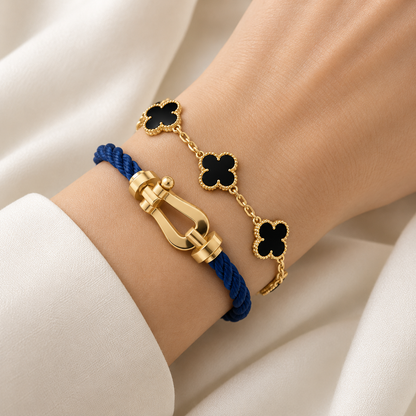 [Luxe Jewelery]Force Horseshoe & Clover 5 Motifs Bracelet Stack Set