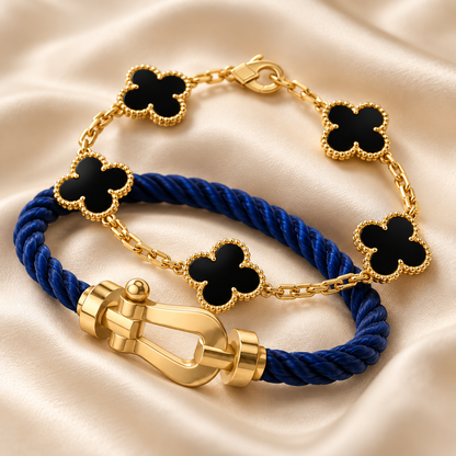 [Luxe Jewelery]Force Horseshoe & Clover 5 Motifs Bracelet Stack Set