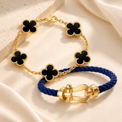 [Luxe Jewelery]Force Horseshoe & Clover 5 Motifs Bracelet Stack Set