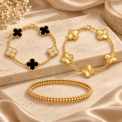 [Luxe Jewelery]Clover & Clash Bracelet 3-Piece Stack set