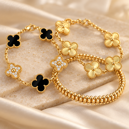 [Luxe Jewelery]Clover & Clash Bracelet 3-Piece Stack set