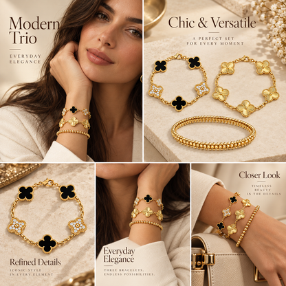 [Luxe Jewelery]Clover & Clash Bracelet 3-Piece Stack set