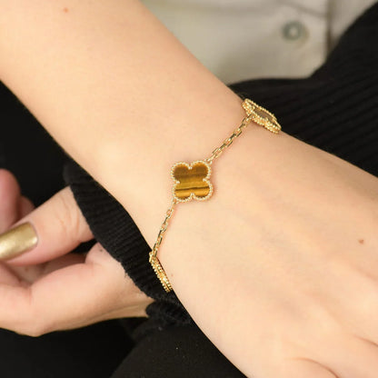 [LUXE] CLOVER 5 MOTIFS TIGER EYE BRACELET COLLECTION