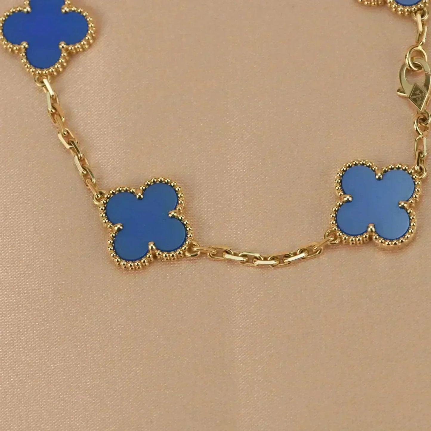 [Luxe]CLOVER 5 MOTIFS BLUE AGATE BRACELET