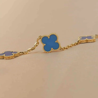 [Luxe]CLOVER 5 MOTIFS BLUE AGATE BRACELET